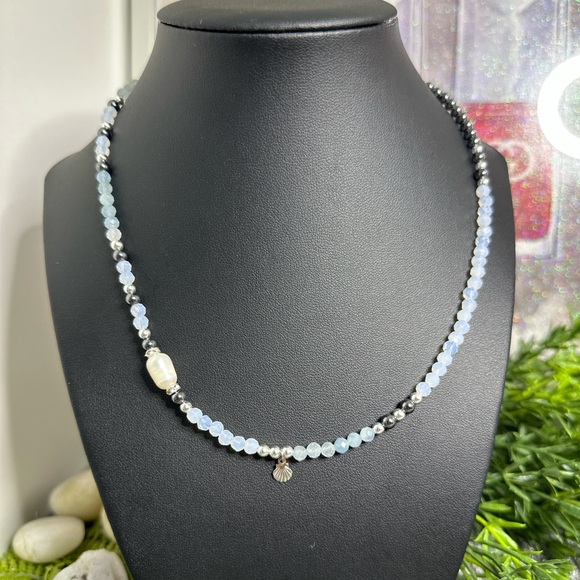Natural Aquamarine, Opal, Natural Pearl Nacklace - Picture 1 of 4